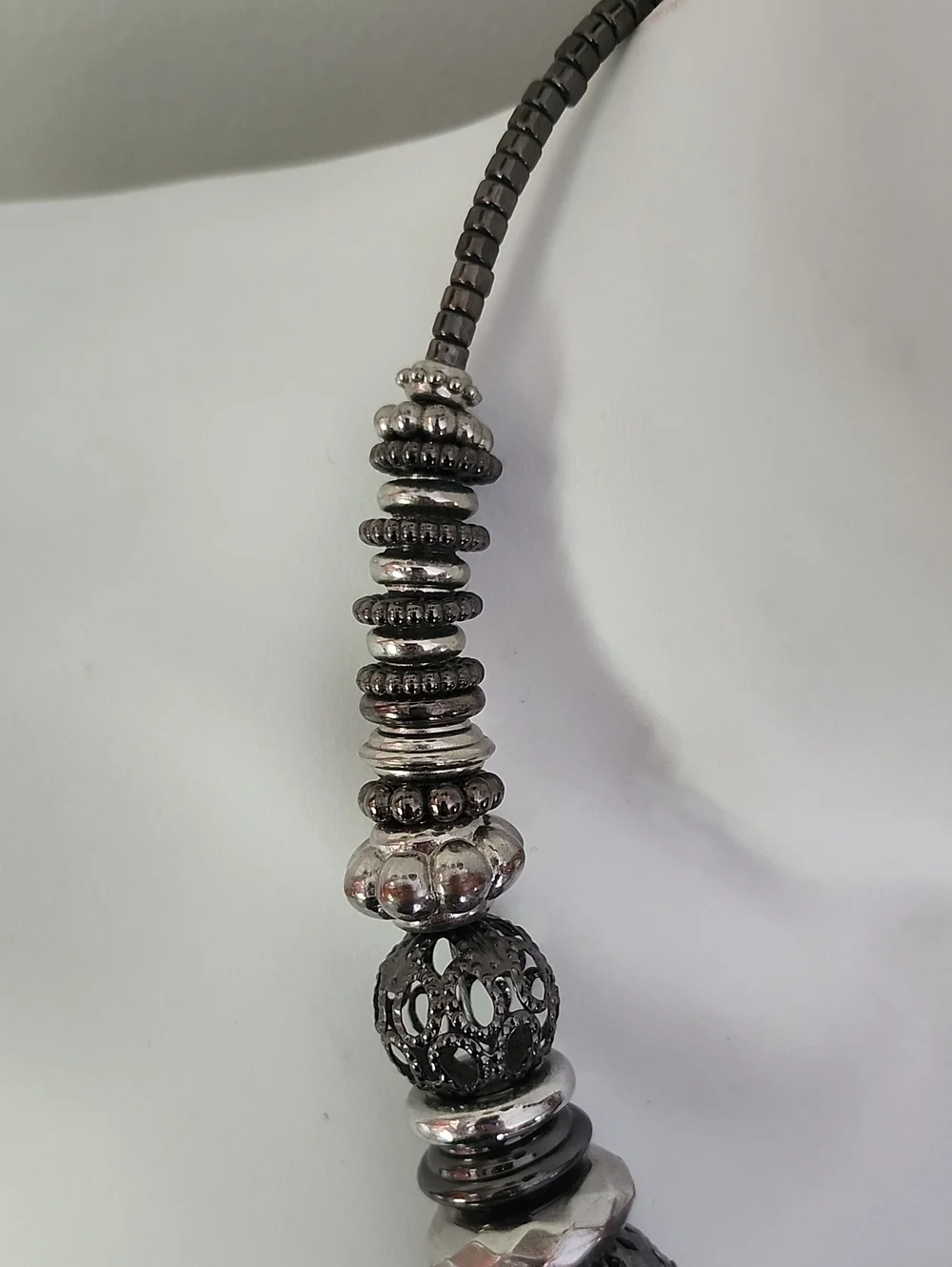 Bold Sterling-Look Gunmetal Bead Statement Necklace